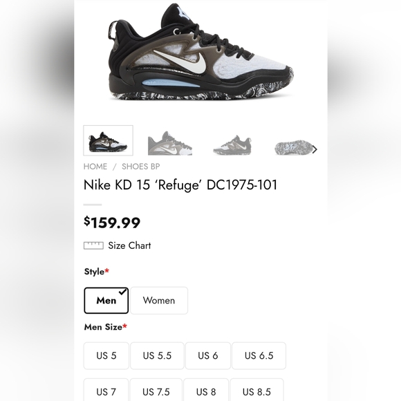 Nike KD 15 basketball sneakers men's size 11 black and white refuge Kevin Durant - Picture 6 of 8